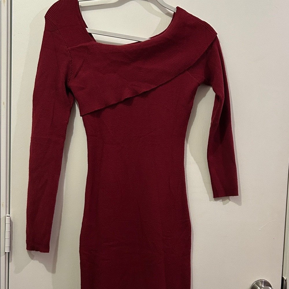 Simple Burgundy Long Sleeve Dress